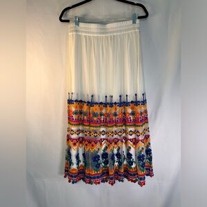Soft Surroundings White Embroidered multi color Maxi Skirt – Size PM